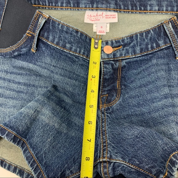 Isabel Maternity Expandable Side Panel Blue Jean Midi Shorts New Nwt Size 6 - Picture 13 of 15